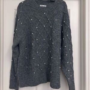 Pearl Gray Sweater with Embellishments